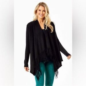 Lilly Pulitzer | Varick Cardigan Black Fringe Open Front size Extra Large